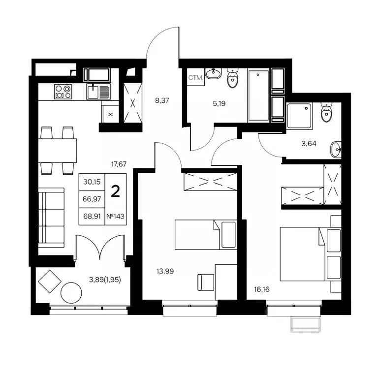 2-к кв. Калужская область, Обнинск Заовражье жилрайон, Новый город ... - Фото 1