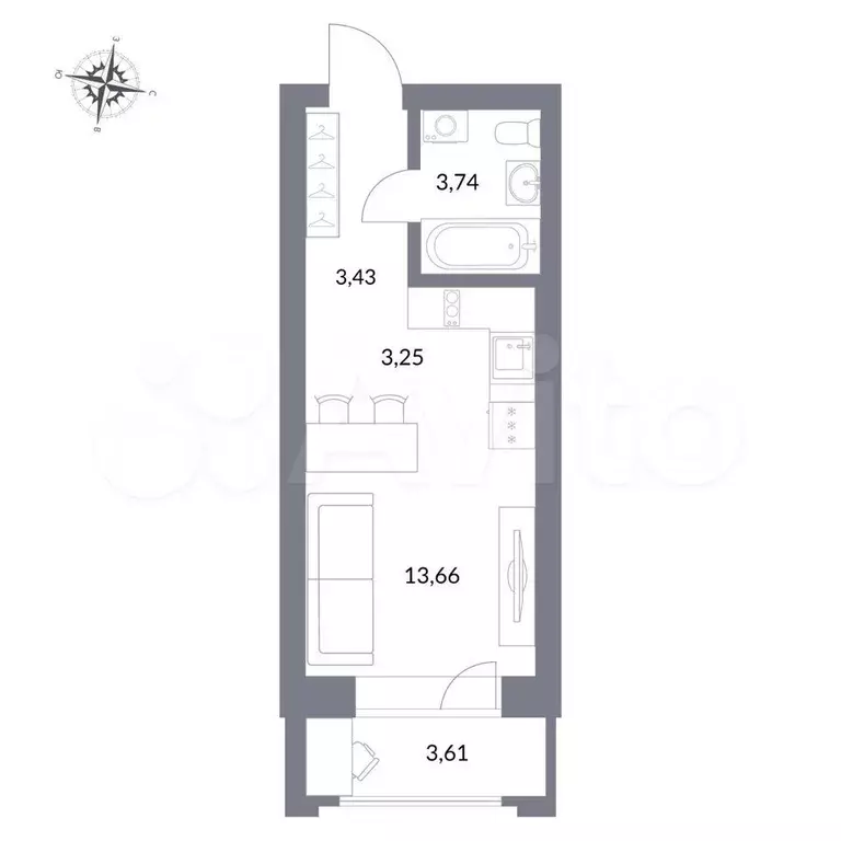 Квартира-студия, 24,1 м, 19/25 эт. - Фото 0