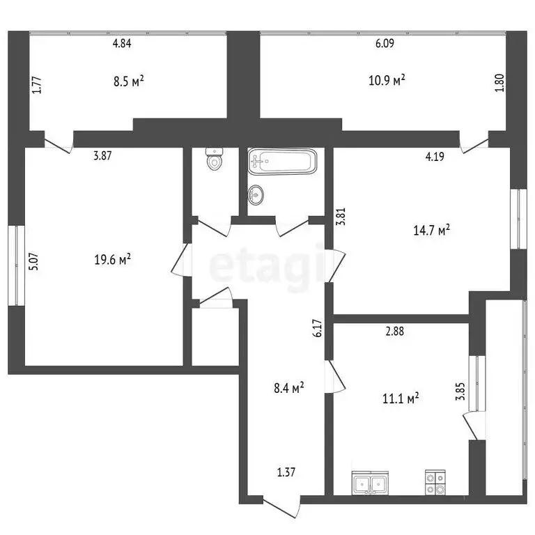 2-комнатная квартира: Белоозёрский, Юбилейная улица, 13 (82.6 м) - Фото 1