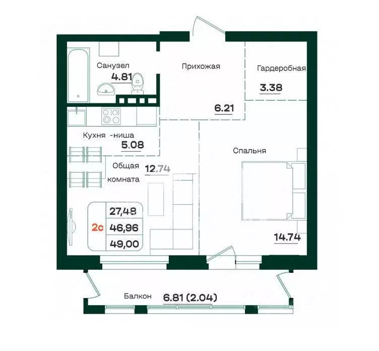 2-к кв. Алтайский край, Барнаул просп. Строителей, 18к1 (49.0 м) - Фото 1