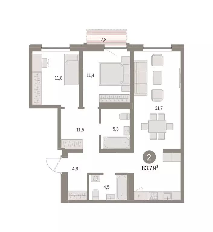 2-комнатная квартира: Екатеринбург, улица Гастелло, 18 (83.65 м) - Фото 1