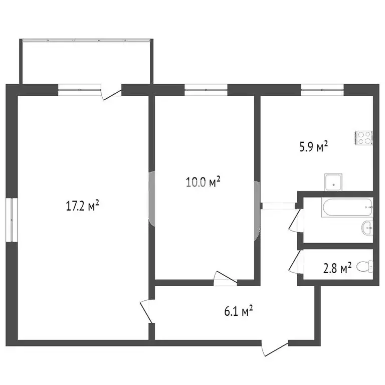 2-комнатная квартира: Петрозаводск, улица Петрова, 11А (43.6 м) - Фото 1