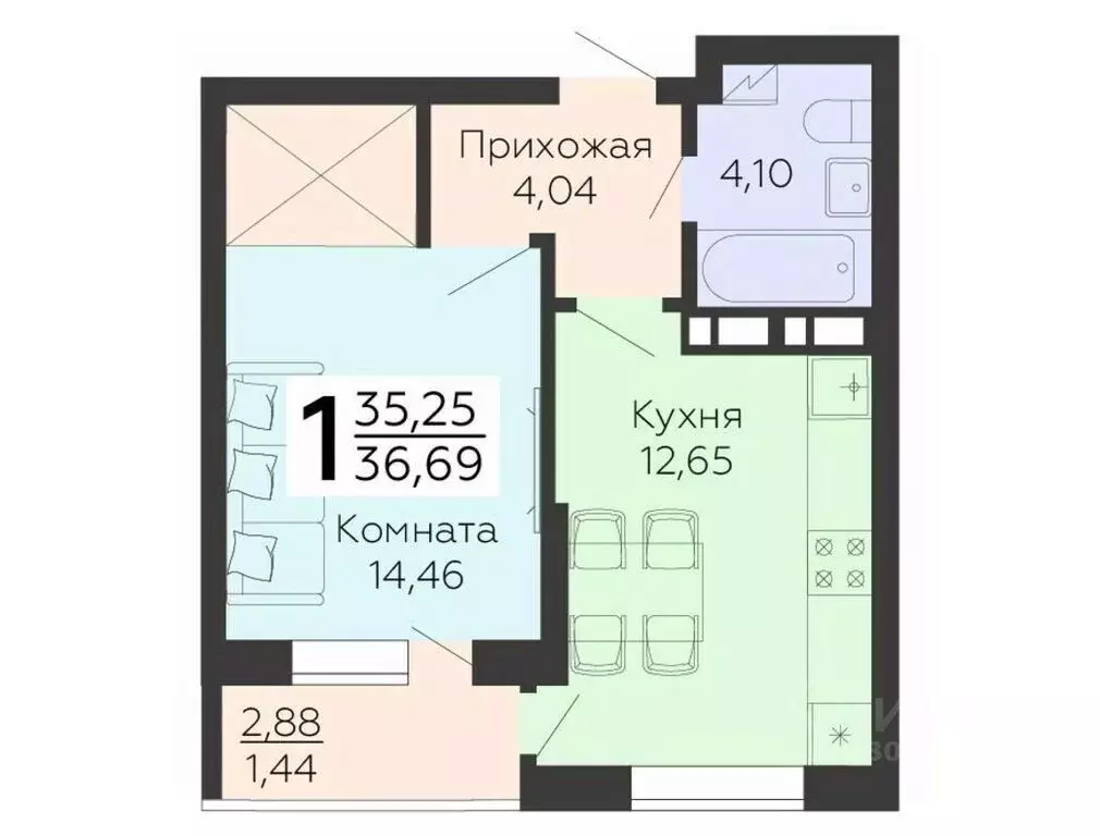 1-к кв. Воронежская область, Воронеж ул. 45-й Стрелковой Дивизии, 119 ... - Фото 0