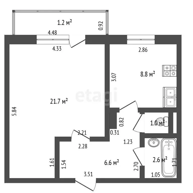 1-комнатная квартира: 6-й микрорайон, 21 (40.7 м) - Фото 1