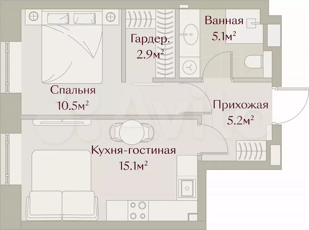 1-к. квартира, 38,8 м, 3/8 эт. - Фото 1