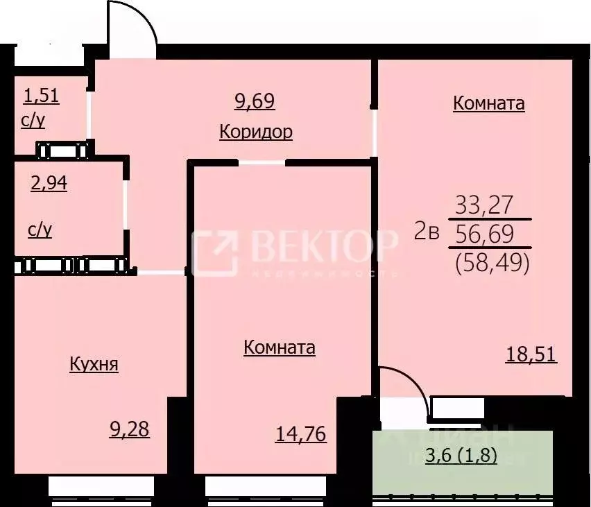 2-к кв. Ярославская область, Ярославль Красноборская ул., 34к2 (58.0 ... - Фото 2