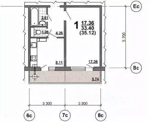 1-к кв. Белгородская область, Белгород бул. Юности, 45 (33.5 м) - Фото 2
