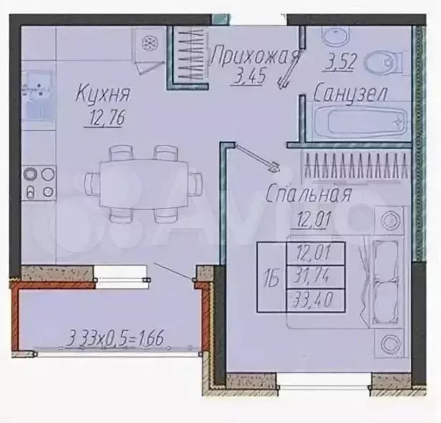 1-к. квартира, 34 м, 9/9 эт. - Фото 0