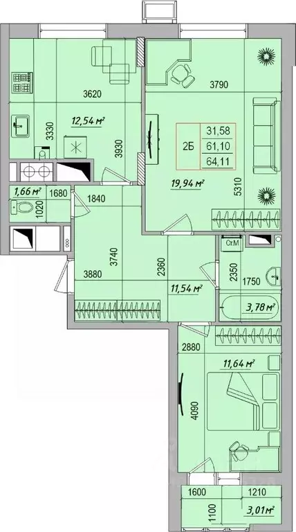 2-к кв. Белгородская область, Белгород Восточный мкр,  (64.11 м) - Фото 0