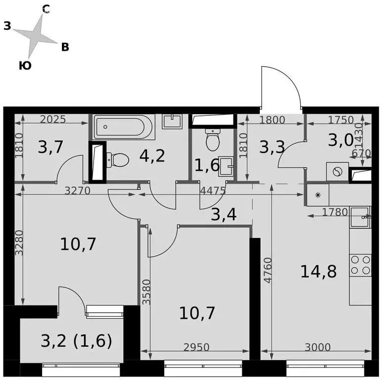 2-комнатная квартира: Москва, Строительный проезд, 9к1 (57 м) - Фото 2