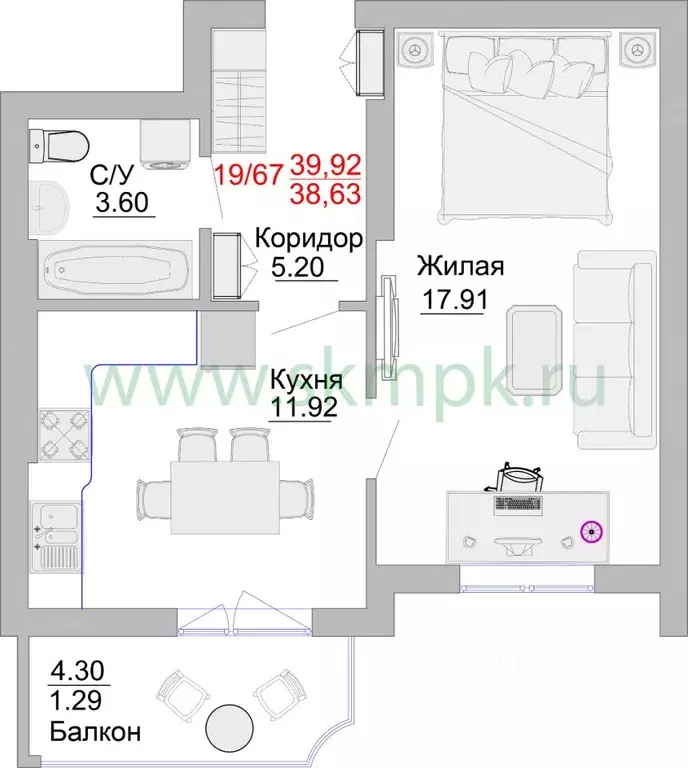 1-к кв. калининградская область, пионерский портовая ул, 5 (43.7 м) - Фото 0