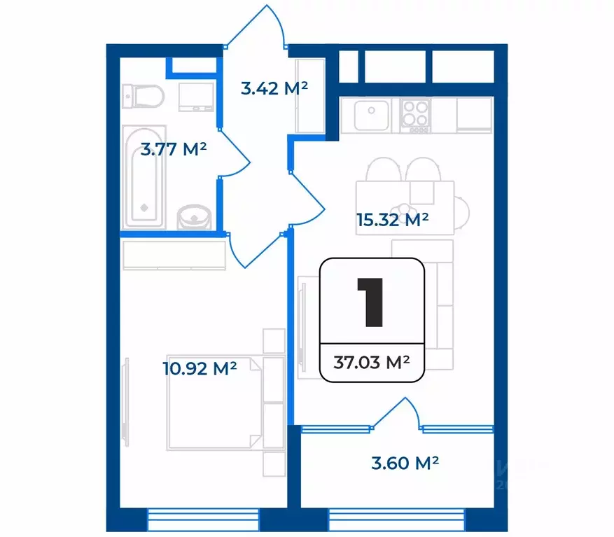 1-к кв. Рязанская область, Рязань Телецентр жилрайон,  (37.03 м) - Фото 1