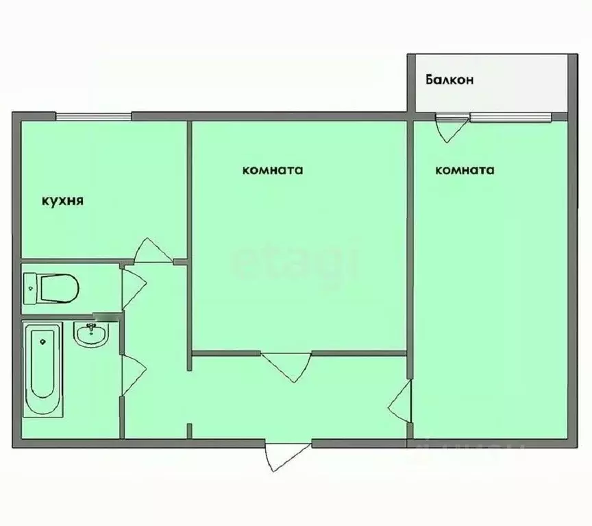 2-к кв. Татарстан, Казань ул. Братьев Касимовых, 40 (46.0 м) - Фото 1