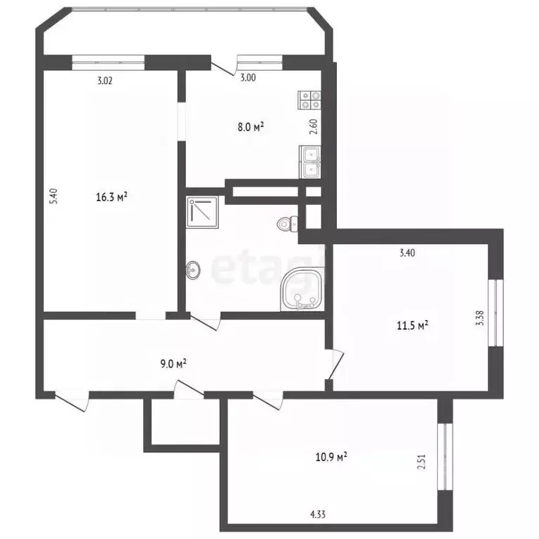 3-к кв. Вологодская область, Череповец Набережная ул., 41 (65.0 м) - Фото 2