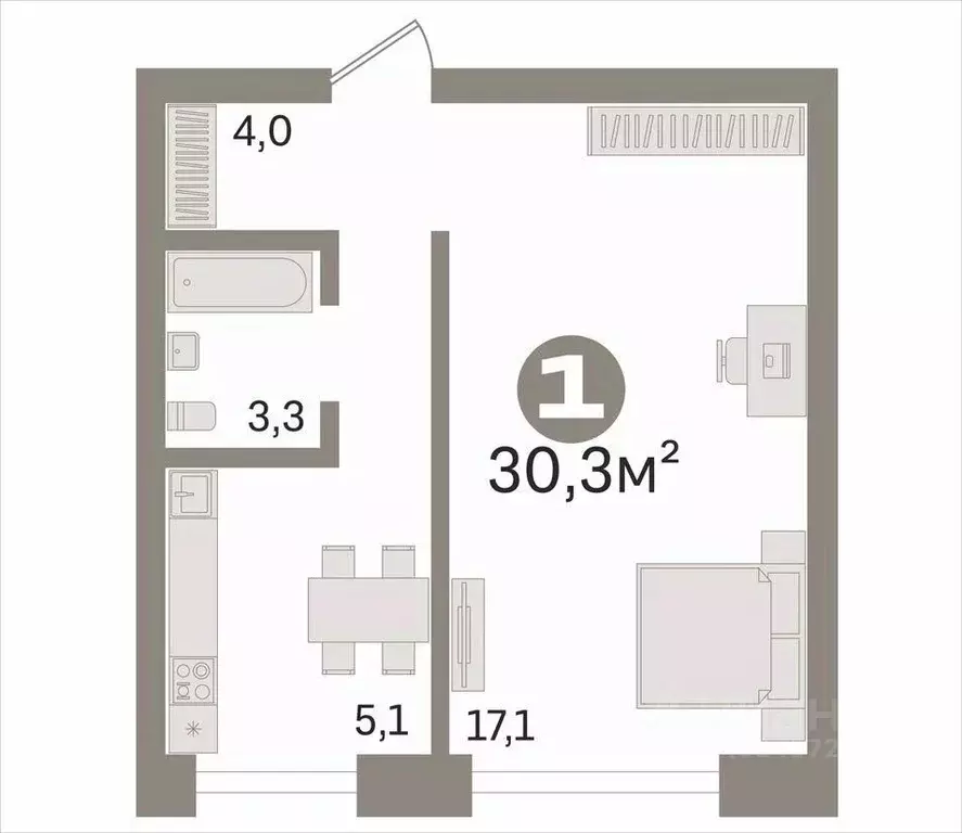 1-к кв. Омская область, Омск ул. Степанца, 12/2 (30.1 м) - Фото 2