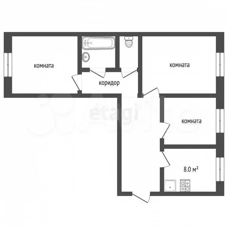 3-к. квартира, 61,9 м, 9/9 эт. - Фото 0