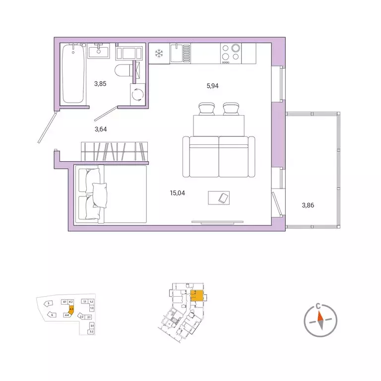 Квартира-студия: городской посёлок Янино-1, ЖК Янила Драйв (29.3 м) - Фото 1