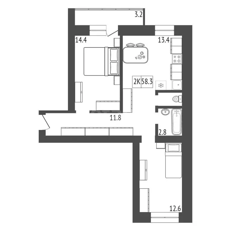 Продаётся 2-к квартира, 58.3 м - Фото 0