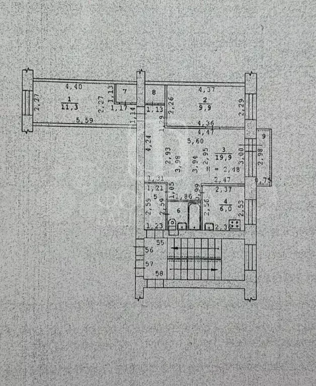 3-к. квартира, 55,6 м, 4/4 эт. - Фото 0