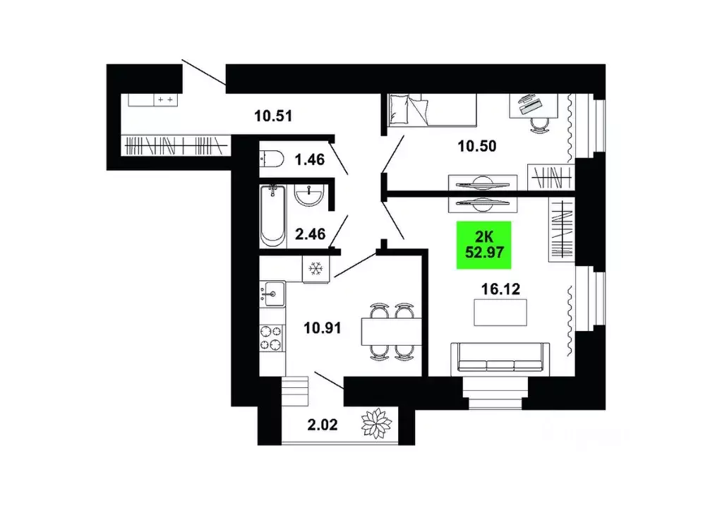 2-к кв. Кировская область, Кирово-Чепецкий район, Федяковское с/пос, ... - Фото 1