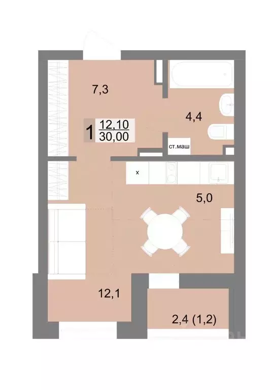1-к кв. Свердловская область, Екатеринбург ул. Семена Лагоды, 80 (30.0 ... - Фото 1