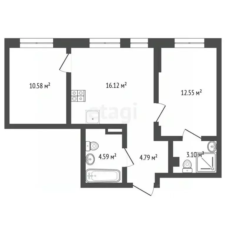 2-к кв. Тюменская область, Тюмень ул. Новоселов, 96 (51.7 м) - Фото 2