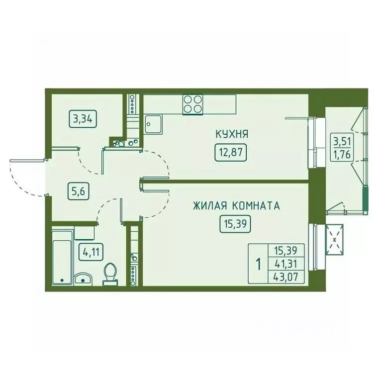 1-к кв. Красноярский край, Красноярск Свободный просп. (43.07 м) - Фото 1