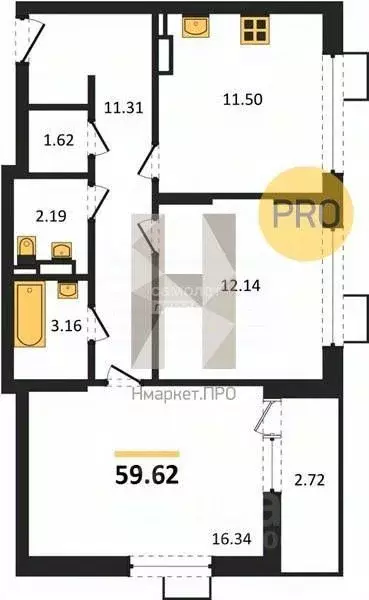 2-к кв. Воронежская область, Воронеж просп. Труда, 117 (59.62 м) - Фото 2