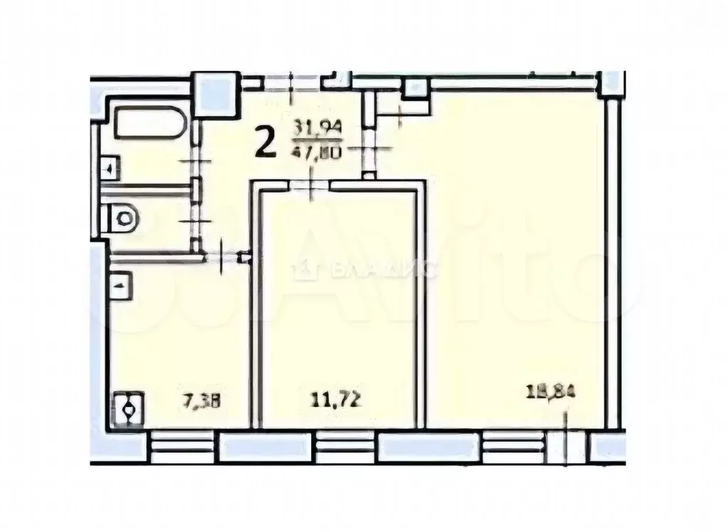 2-к. квартира, 47,1 м, 2/8 эт. - Фото 0