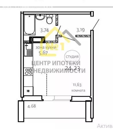 Квартира-студия: Челябинск, улица Маршала Чуйкова, 26 (24.23 м) - Фото 0