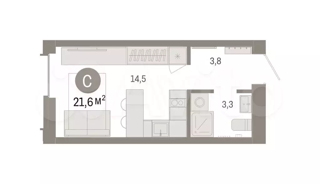 Квартира-студия, 21,6 м, 5/8 эт. - Фото 0