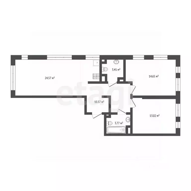 2-к кв. Тюменская область, Тюмень ул. Алматинская, 6 (69.9 м) - Фото 2