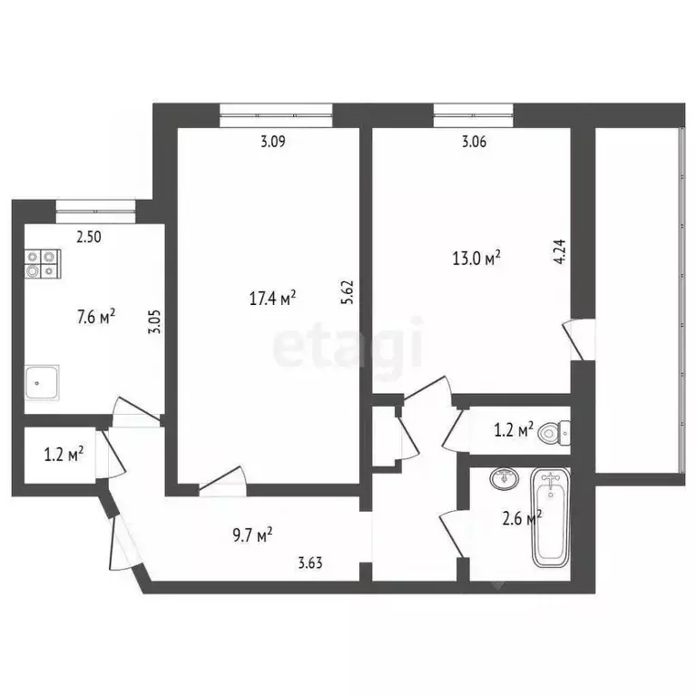2-к кв. Хабаровский край, Хабаровск Костромская ул., 48А (53.1 м) - Фото 1
