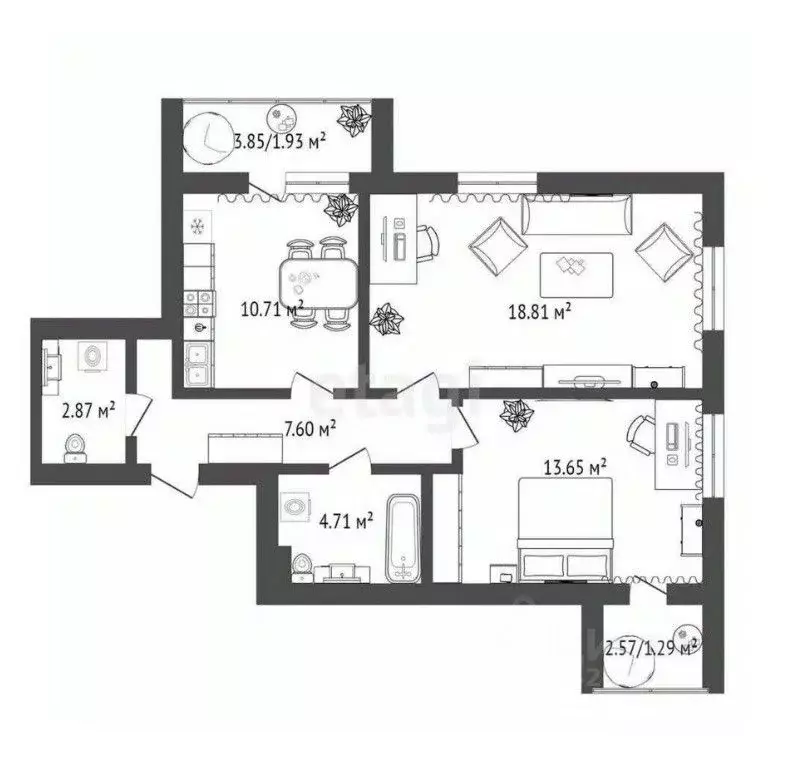 2-к кв. Омская область, Омск ул. Гусарова, 48 (64.55 м) - Фото 0