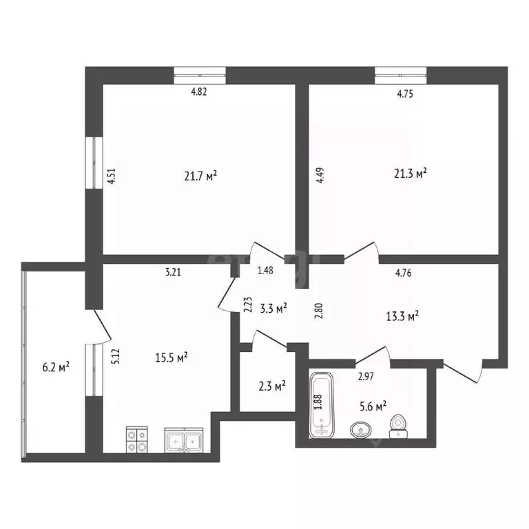2-к кв. Тюменская область, Тюмень Олимпийская ул., 11 (83.0 м) - Фото 2