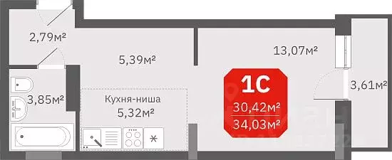 1-к кв. Новосибирская область, Новосибирск ул. Титова, 196/1 (34.04 м) - Фото 0