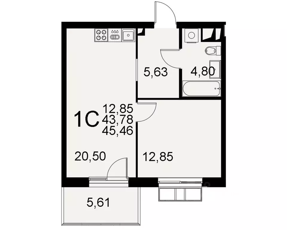 1-к кв. Тульская область, Тула Хлебная пл. (43.78 м) - Фото 0