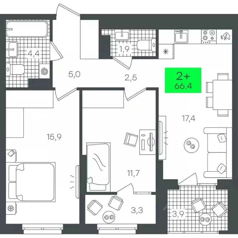 2-к кв. Тюменская область, Тюмень ул. Василия Малкова, 19 (66.47 м) - Фото 0