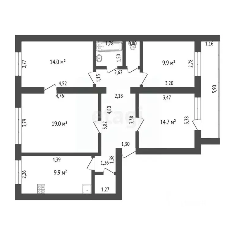 4-к кв. Башкортостан, Стерлитамак ул. Карла Маркса, 149Б (76.2 м) - Фото 2
