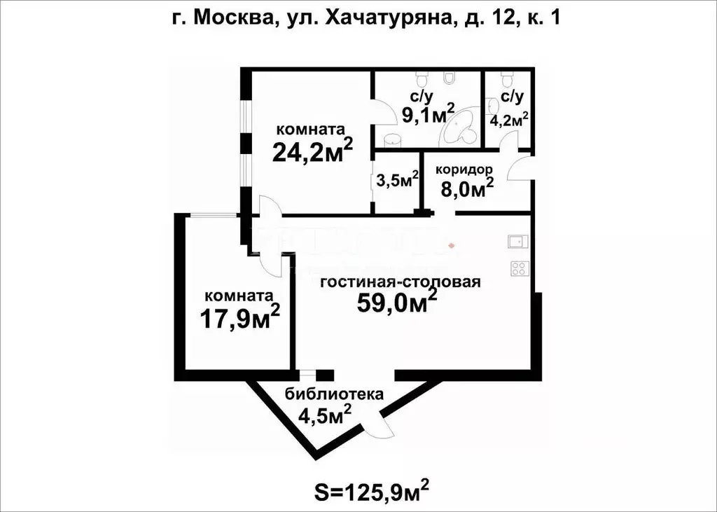 3-к кв. Москва ул. Хачатуряна, 12К1 (125.9 м) - Фото 2