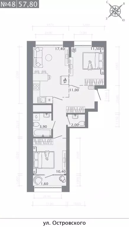 2-к кв. Татарстан, Казань Кастура Таун жилой комплекс (57.8 м) - Фото 1
