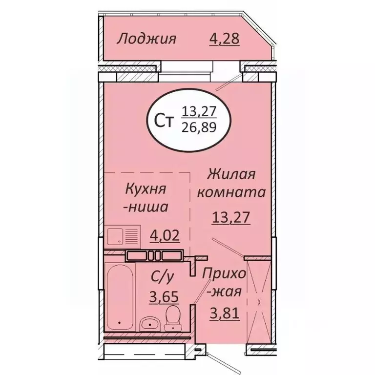 Студия Новосибирская область, Новосибирск  (26.89 м) - Фото 0
