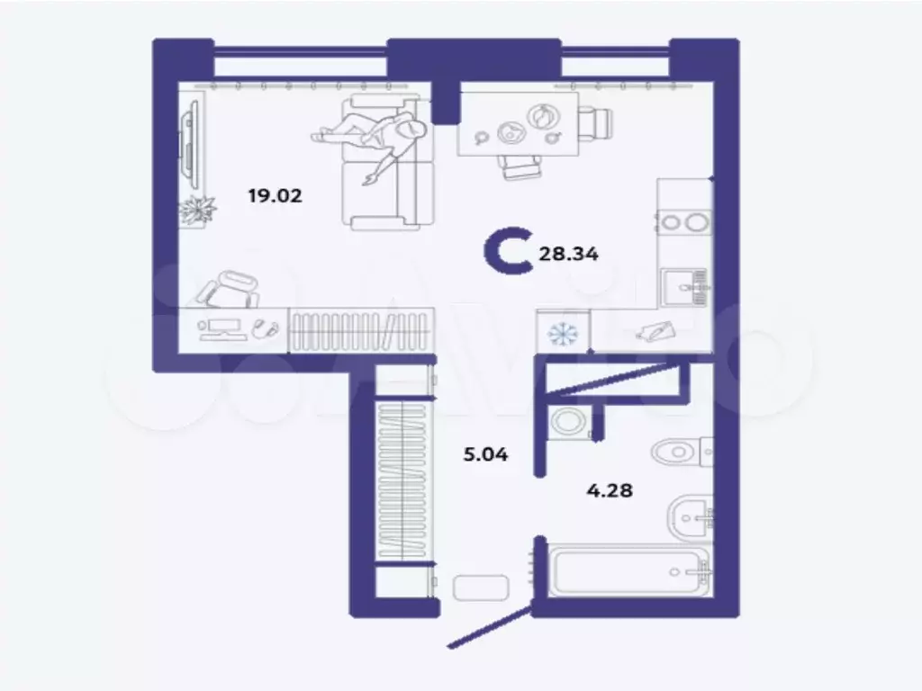Квартира-студия, 28,3 м, 12/18 эт. - Фото 1