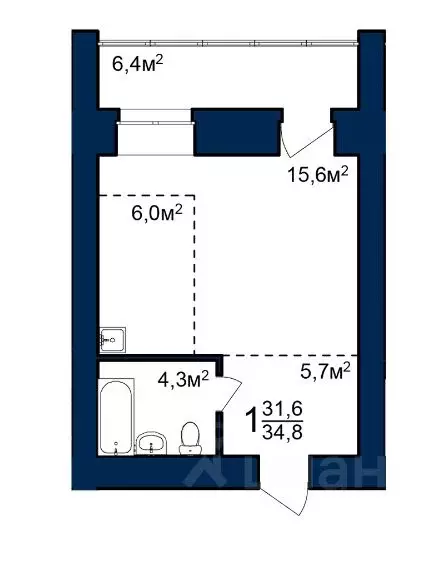 Студия Амурская область, Благовещенск 224-й кв-л,  (34.8 м) - Фото 0