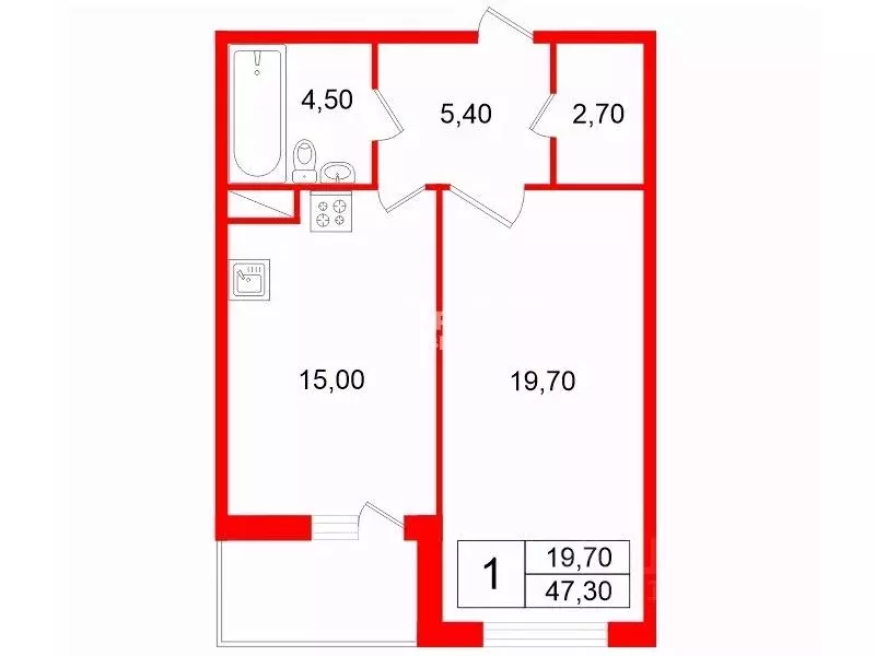 1-к кв. Санкт-Петербург ул. Оптиков, 51к1 (47.3 м) - Фото 2