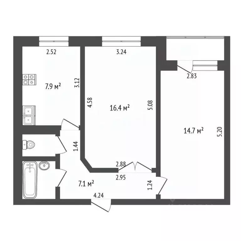 2-к кв. Калужская область, Калуга Тульская ул., 23 (53.0 м) - Фото 2