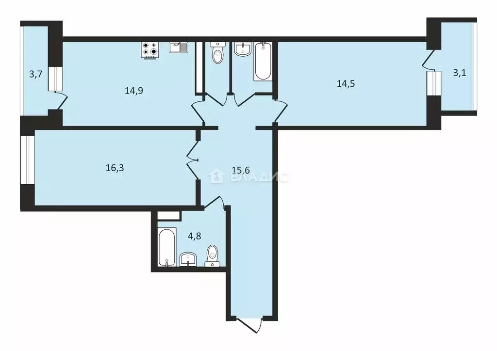 2-комнатная квартира: Санкт-Петербург, Варшавская улица, 23к2 (70.3 м) - Фото 1