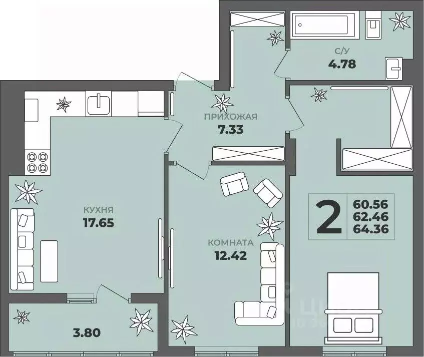 2-к кв. Калининградская область, Калининград ул. Генерала Толстикова, ... - Фото 1