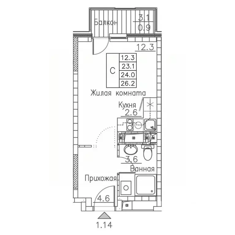 1-к кв. Приморский край, Владивосток ул. Расула Гамзатова, 7к1 (26.0 ... - Фото 1