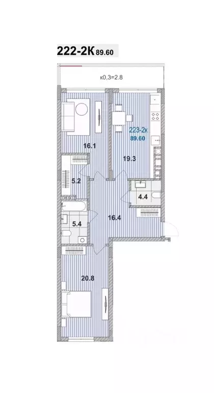 2-к кв. Калининградская область, Зеленоградск ул. Гагарина, 87 (89.6 ... - Фото 2